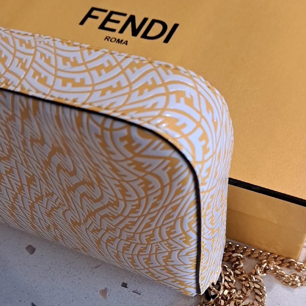 NIB Fendi Gold and FF Vertigo Print Leather Clutch - Picture 5 of 14